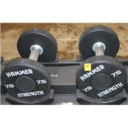 LOT OF 2 HAMMER STRENGTH 7.5LB DUMBELLS