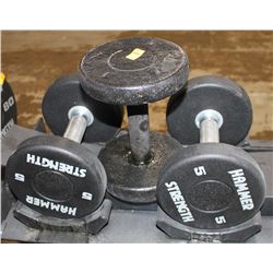 LOT OF 3 HAMMER STRENGTH 5LB DUMBELLS
