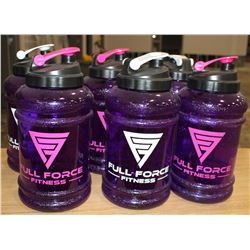 LOT OF 6 FULL FORCE FITNESS 2.2LITRE WATER JUGS