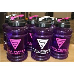 LOT OF 6 FULL FORCE FITNESS 2.2LITRE WATER JUGS