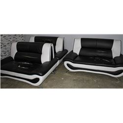 LOT OF 3 BLACK & WHITE LEATHER MODERN LOVESEATS