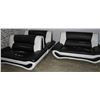 Image 1 : LOT OF 3 BLACK & WHITE LEATHER MODERN LOVESEATS