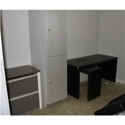 DESK, 2 DRAWER FILE CABINET & 2 SECTION LOCKER