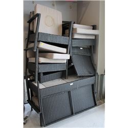 LOT OF PATIO CHAIRS, SEAT CUSHIONS HAVE WATER