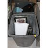 Image 1 : LOT OF 2 WASTE BINS WITH LIDS AND VARIOUS JANITORI