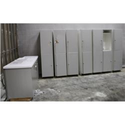 LOT OF 7 TWO SECTION LOCKERS WITH CABINET