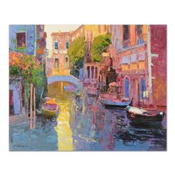 Ming Feng, "Sunlit Canal" Original Oil Painting on Canvas, Hand Signed with Letter of Authenticity.