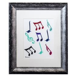 Patricia Govezensky- Original Collage Painting "Music Notes"