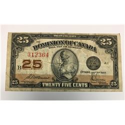 1923 Dominion of Canada 25 Cent Shinplaster