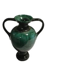 Green and Black Pottery Vase - 11.5" High