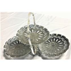 Vintage Three Tier Folding Dessert Tray - Each Plate is 7 Inches in Diameter