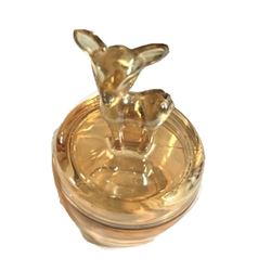 Jeannette Fawn Deer Style Marigold Carnival Glass Trinket Powder Dish