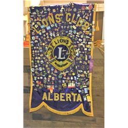 Large Lapel Pins Collection on Lions Club Banner  - 5 feet by 34 "