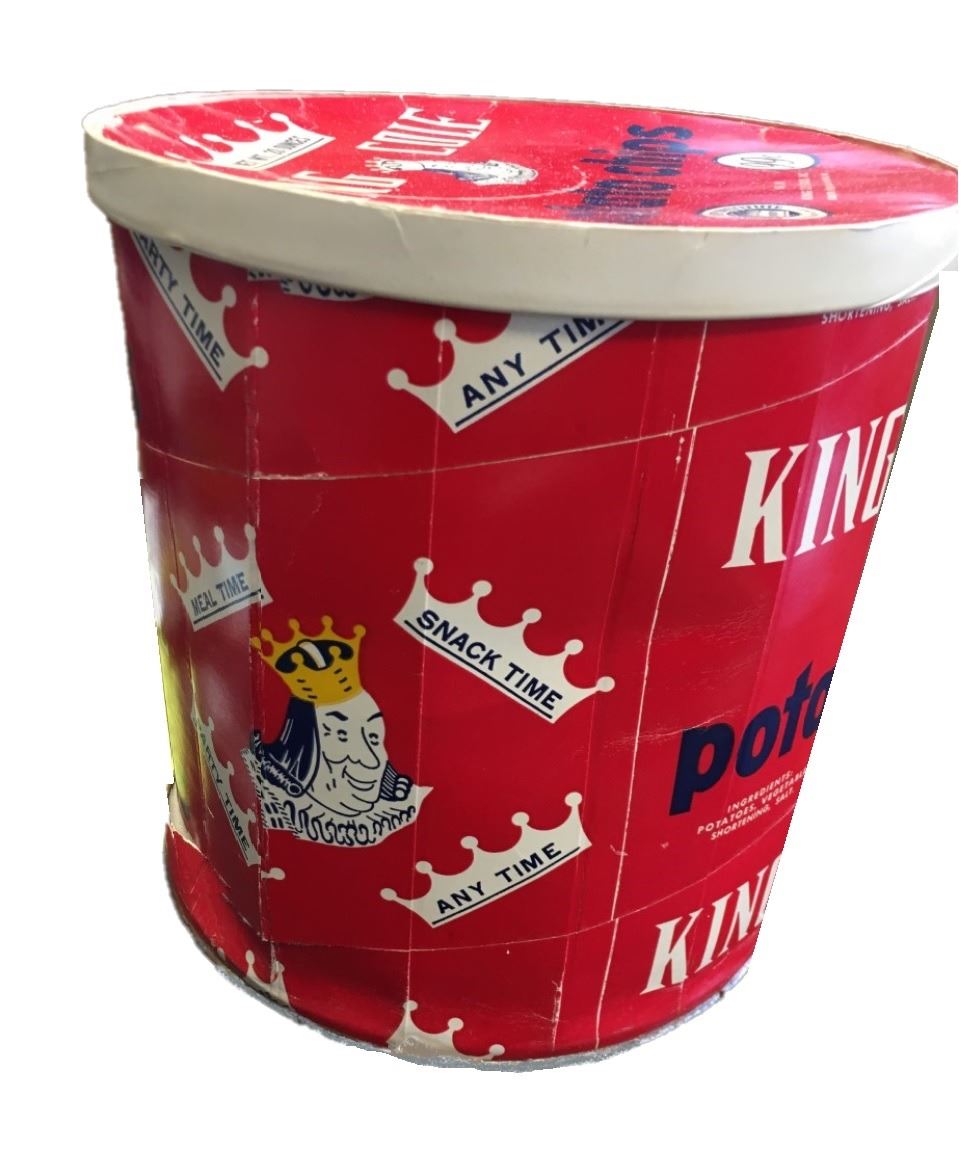 Vintage King Cole Foods Potato Chips Cardboard Container w/ Lid Circa