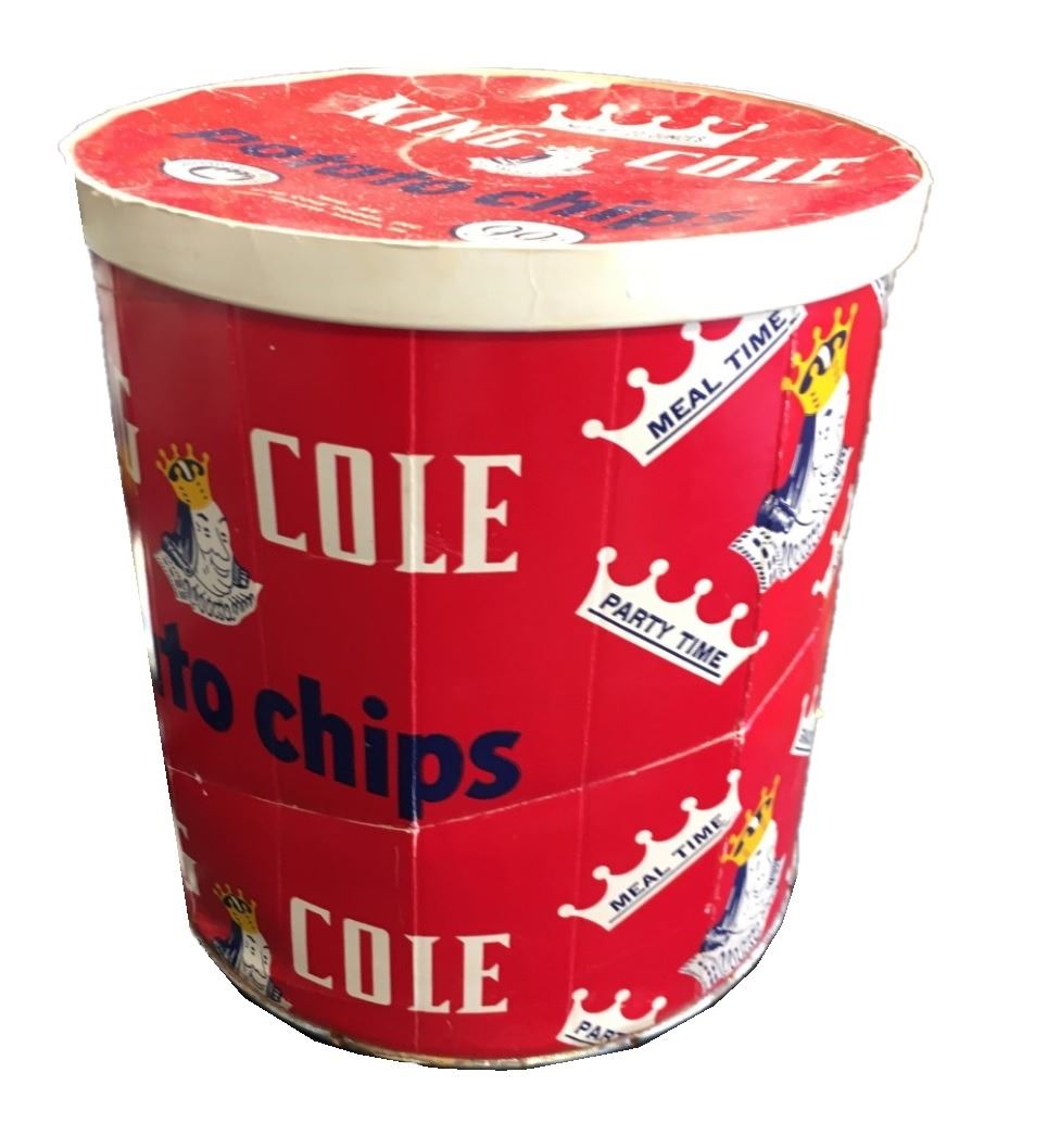 Vintage King Cole Foods Potato Chips Cardboard Container w/ Lid Circa