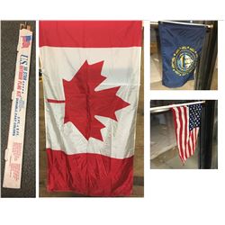 Outdoor Flag Pole, Canadian Flag >6m in length, Two smaller flags (New Hampshire and USA) on poles