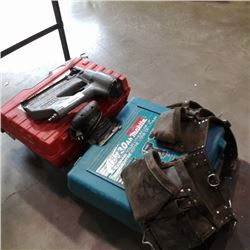 2 TOOL CASES, SENCO NAILER, TOOLBELT AND SANDER