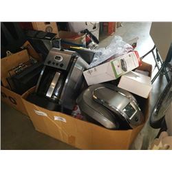 BOX OF COFFEE MAKERS, GRINDER, TVPAD2 TV BOX