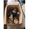Image 1 : BOX OF SPRING ARM LIGHTS, HANGING LIGHTS, TABLE LAMPS AND POWER BAR