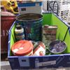 Image 2 : Box of antique vehicle side mirros, vintage gas can and more
