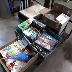 3 BOXES OF BOARD GAMES, PUZZLES, DISHWARE AND MORE