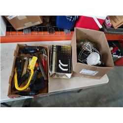 TRQAY OF TOOLS, BOX OF LIGHTS, BRAKE PADS