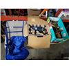 Image 1 : BOX OF TROPHIES, MASTERCRAFT VACUUM - NEEDS BATTERIES AND FOLDING HIGH CHAIR