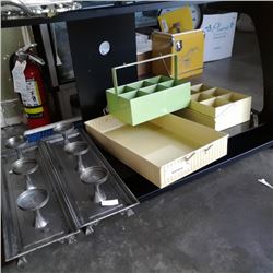 METAL TRAY WITH METAL CARRY ORGANIZERS AND CANDLE STANDS