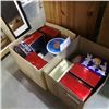 Image 1 : 2 BOXES OF VINTAGE TINS AND 12 VINTAGE LONG NECK BEER BOTTLES