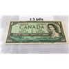 Image 2 : 3 CIRCULATED 1954 CANADIAN $1 BILLS