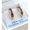 Image 1 : STERLING SIVER YELLOW GOLD PLATED GENUINE GARNET HOOP EARRINGS W/ APPRAISAL $860 - 14 GARNET (.7CTS)