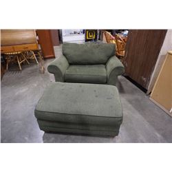 GREEN UPHOLSTERED BAUHAUS OVERSIZED ARMCHAIR AND OTTOMAN