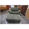 Image 1 : GREEN UPHOLSTERED BAUHAUS OVERSIZED ARMCHAIR AND OTTOMAN