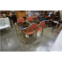 BRASS GLASSTOP DINING TABLE AND 4 CHAIRS - ITALIAN, DRAWLEAF