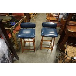 2 HAND CRAFTED LEATHER AND TEAK CHAIRS