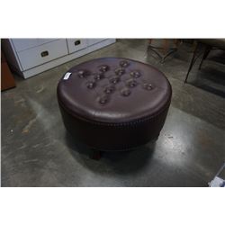 STUDDED TUFTED ROUND LEATHER OTTOMAN