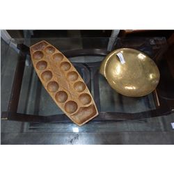 BRASS BOWL, WOOD CARVED GAME BOARD