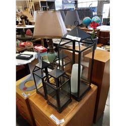 4 METAL AND GLASS LANTERNS