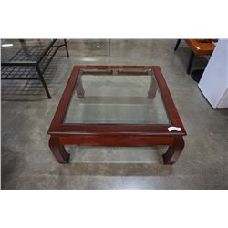 MAHOGANY FINISH GLASSTOP COFFEE TABLE