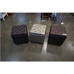 3 TUFTED STORAGE OTTOMANS