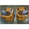Image 2 : PAIR OF OAK GLASSTOP ENDTABLES