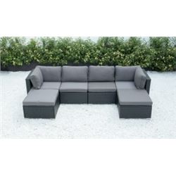 BRAND NEW RATTAN OUTDOOR 6 PIECE MODULAR SECTIONAL SOFA W/ DARK GREY CUSHIONS - RETAIL $1499 POWDER 