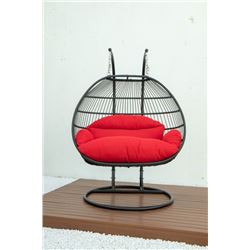 BRAND NEW DOUBLE HANGING EGG CHAIR - RETAIL $1969 W/ FOLDABLE FRAME, POWDER COATED STEEL FRAME, RATE