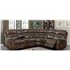 Image 1 : BRAND NEW BROWN AIR LEATHER CORNER RECLINING SECTIONAL W/ CONSOLE AND BRASS NAIL HEADS - RETAIL $289