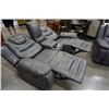 Image 12 : GREY LEATHER RECLINER WITH CENTER CONSOLE AND RECLINING ARMCHAIR