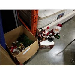 BOX OF SANTA FIGURES, SOME ANIMATED AND CHRISTMAS DECOR