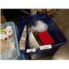 Image 1 : LARGE BOX OF BOWLS, EGG COOKER, WINE STEMS, RIBBON BOWS, PICTURE FRAME, AND SILVER-PLATE CONDIMENT S