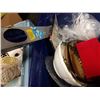 Image 3 : LARGE BOX OF BOWLS, EGG COOKER, WINE STEMS, RIBBON BOWS, PICTURE FRAME, AND SILVER-PLATE CONDIMENT S
