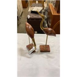 2 BRASS AND WOOD BIRD FIGURES