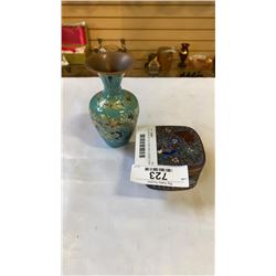 CLOISONNE STYLE VASE AND LIDDED DISH